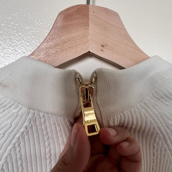 Balmain White Button Embellished Square Neck Rib Knit Mini Bodycon Dress 38 / 6  - Picture 9 of 14